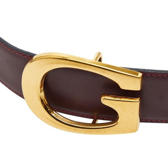 Gucci G Buckle Belt Size 70 28 036 519 0956 Wine Red Bordeaux Leather